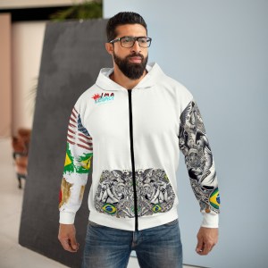 JMA Legacy Hoodie From Jmurrayathletics.com, this product is from the Legacy Collection, a collection meant to inspire and honor the bjj legacy as it travelled through japan, to brazil, and eventually the united states. this hoodie features a brazil flag, american flag, and japanes flag, as well as a detailed grappling design and jma logo.