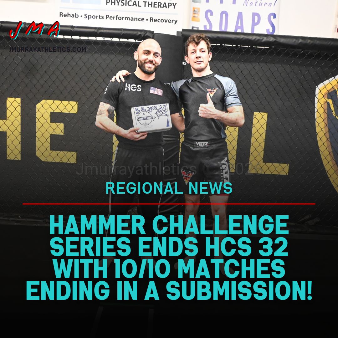 hammer challenge series 32 launched successfully, ending in 10 out of 10 matches with a submission. this photo shows josh baker owner of hammer challenge series with the winner.