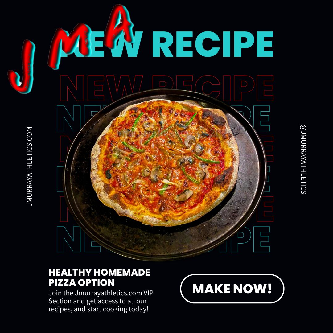 Abstract mirrored graphic featuring a slice of pizza overlaid on a stylized fitness-themed collage background.