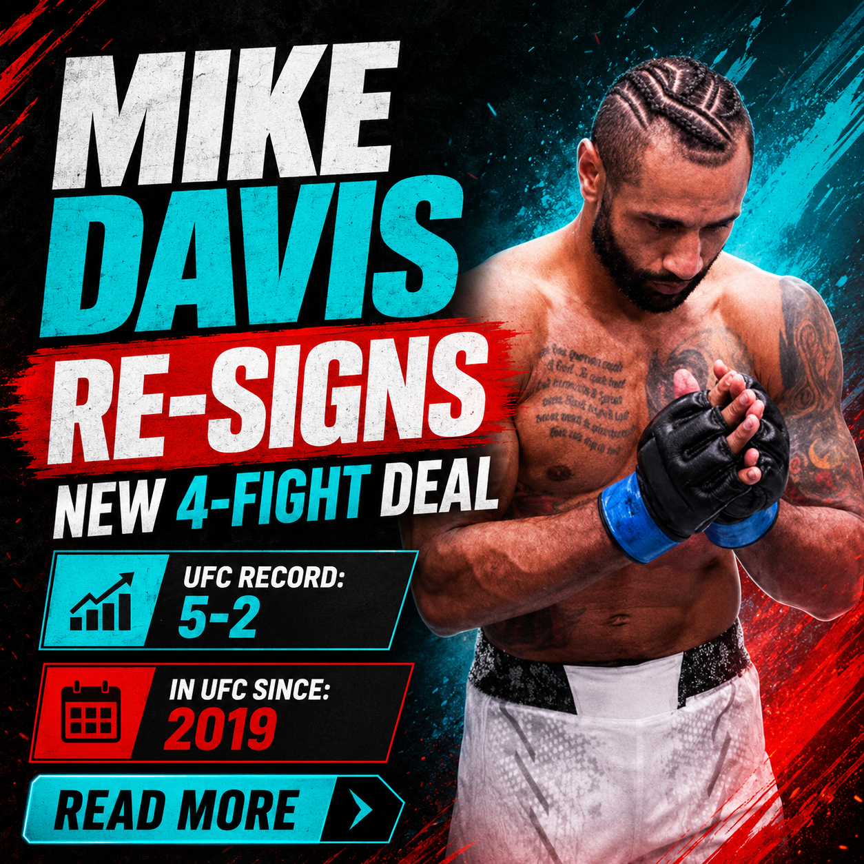 Mike Davis re-signs with the UFC on a new four-fight deal after compiling a 5-2 UFC record since joining in 2019.